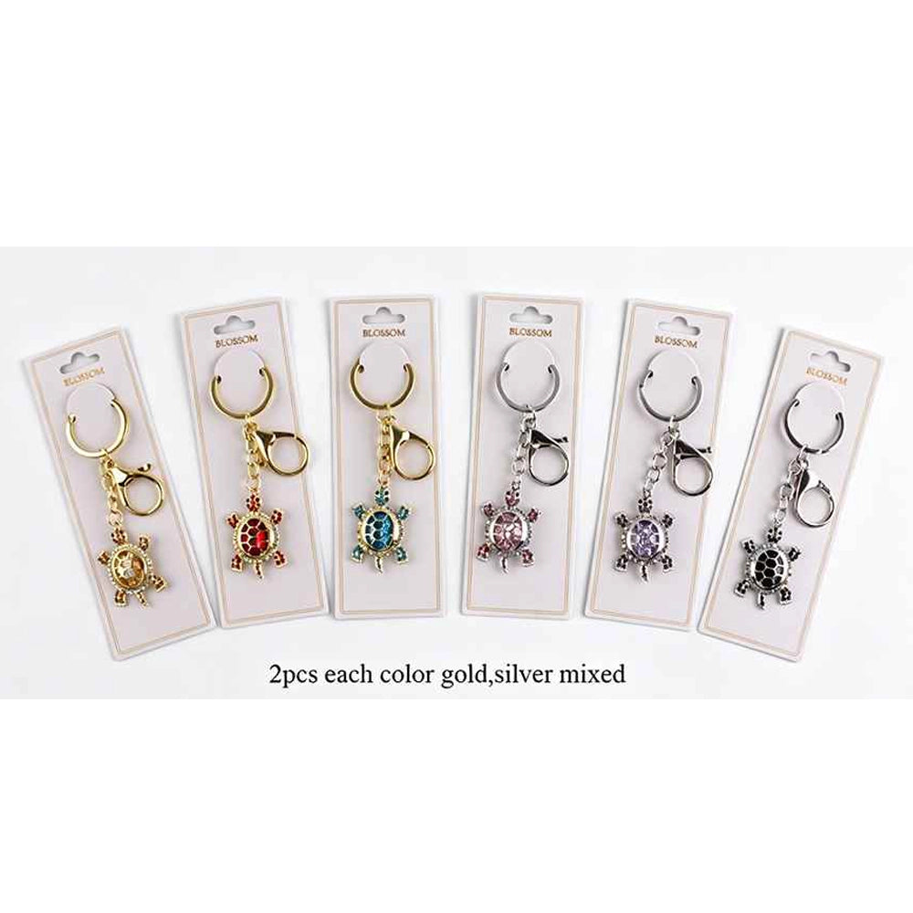 Crystal Sea Turtle Keychain Set – Sparkling Rhinestone Animal Keyring & Bag Charm Bulk Pack (Gold & Silver Finish) (IKC-927)