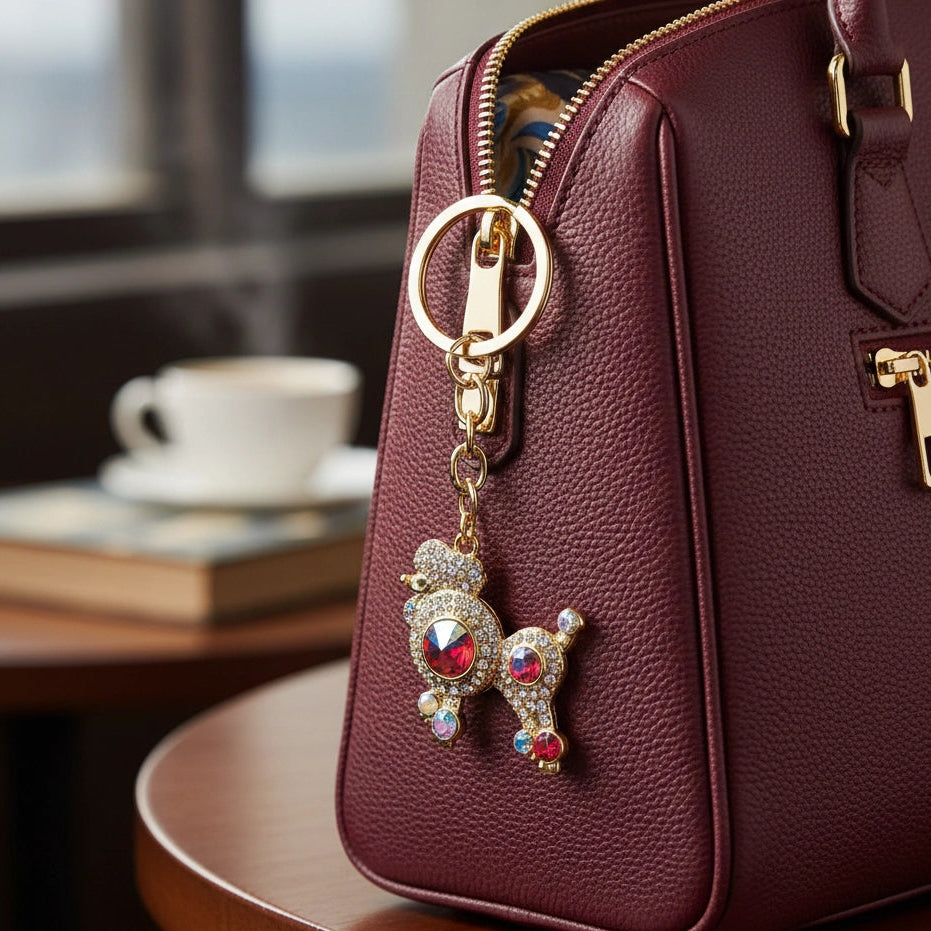 Sparkling Crystal Poodle Keyring – Elegant Dog Lover Gift & Decorative Purse Accessory (IKC-945)