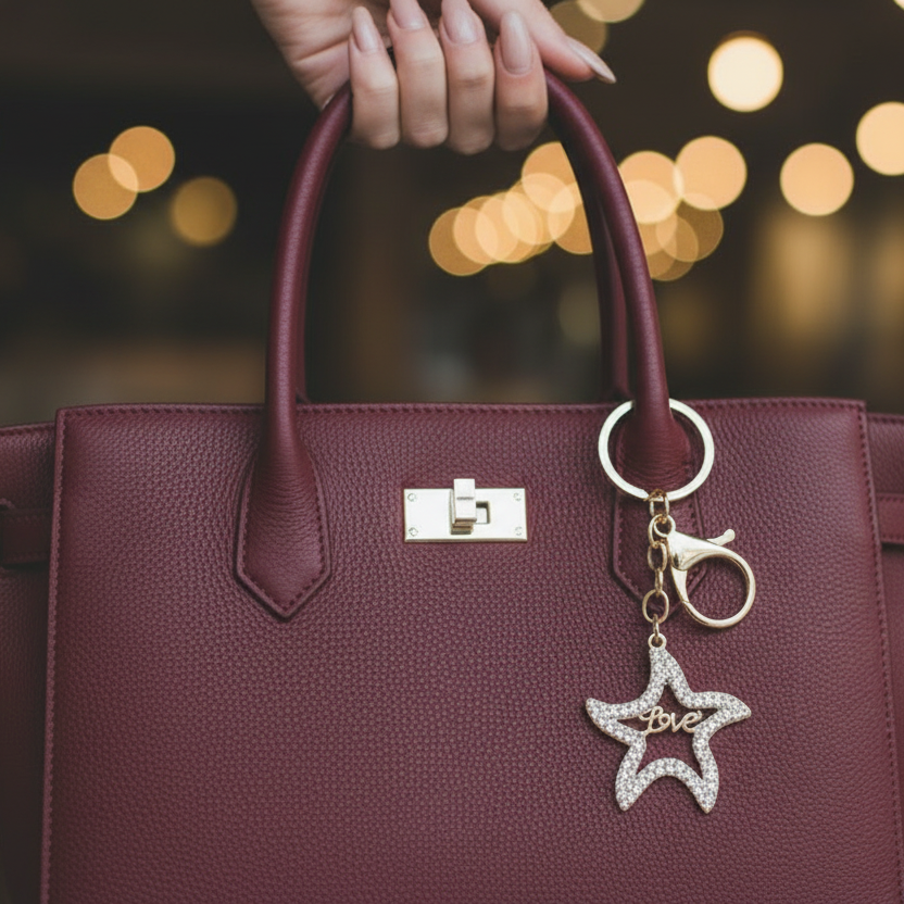 Blossom Star "Love" Rhinestone Keychain – Elegant Sparkling Bag Charm (IKC-949)