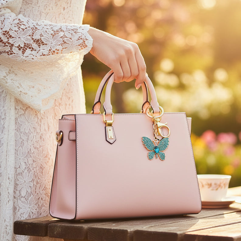 Blossom Butterfly Rhinestone Keychain - Sparkling Crystal Charm for Keys, Bags, and Purses (IKC-983)