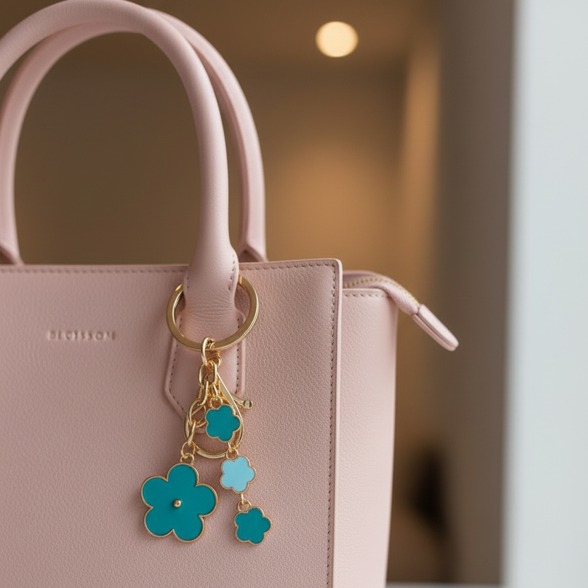 Floral Enamel Keychain & Bag Charm – Elegant Flower Dangle Accessory for Keys and Purses |  IKC-993