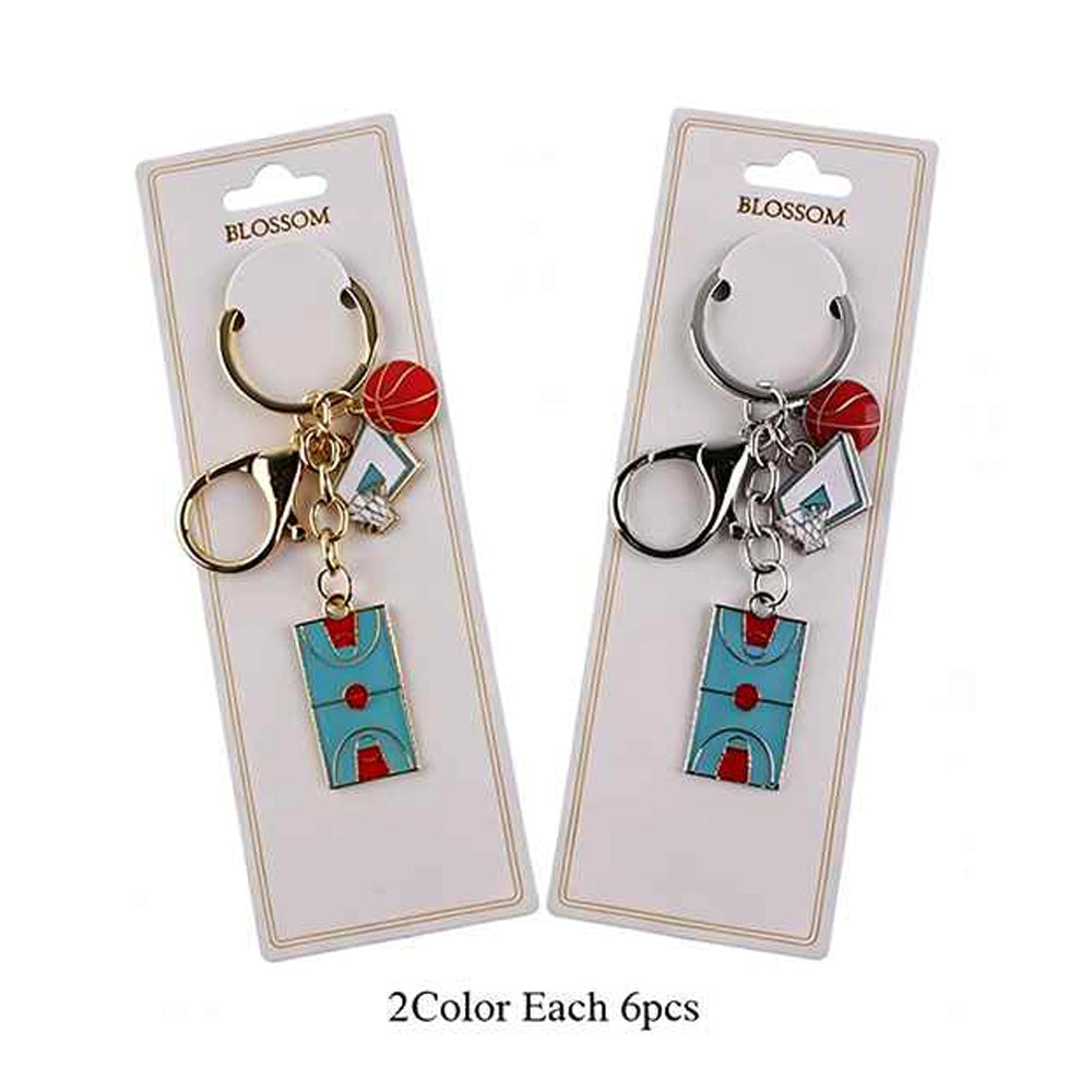 Basketball Charm Keychain Set – Enamel Court, Hoop & Ball Keyrings, Sport Theme Gifts for Basketball Lovers and Teams, Gold and Silver Finish (12-Piece Pack) (IKC-999)