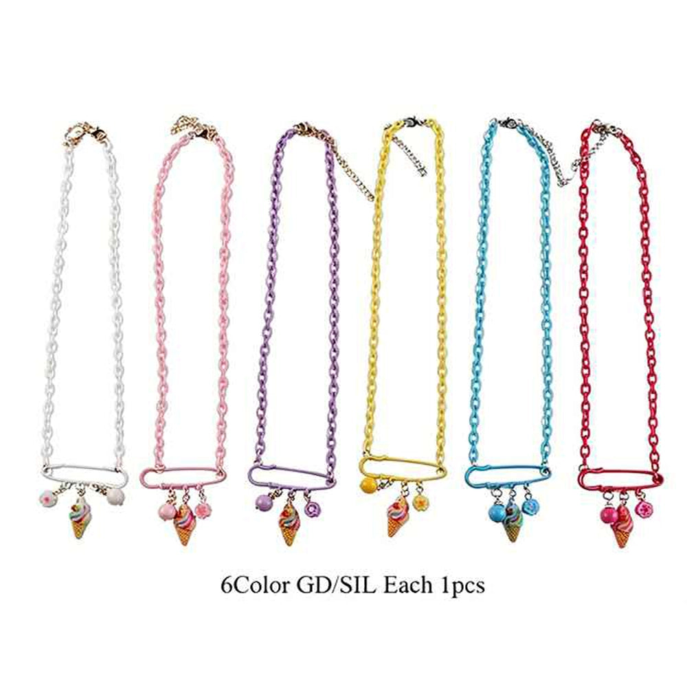 Pastel Ice Cream Safety Pin Charm Necklace Set – 6-Piece Colorful Pastel Ice Cream Safety Pin Charm Necklace Set – 6-Piece Colorful