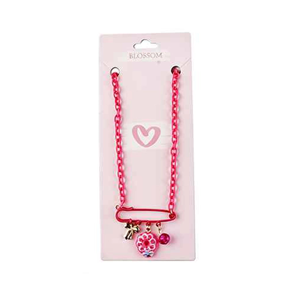 Colorful Plastic Chain Safety Pin Necklaces with Charms – 6-Pack Cute Y2K Aesthetic Jewelry Set for Girls & Teens – Blossom Charm Necklace Bulk (IKNE-027)