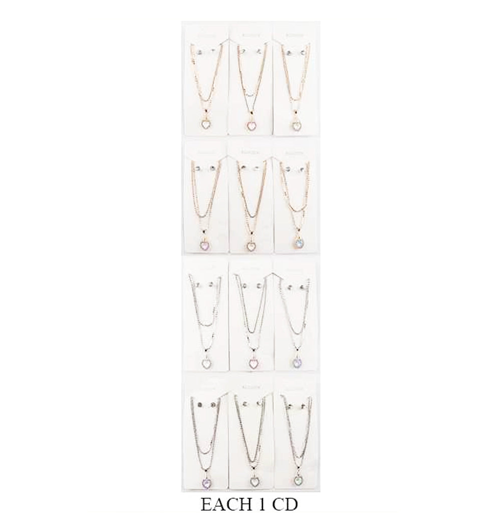 Enchanting Heart Crystal Layered Necklace & Stud Earrings Set