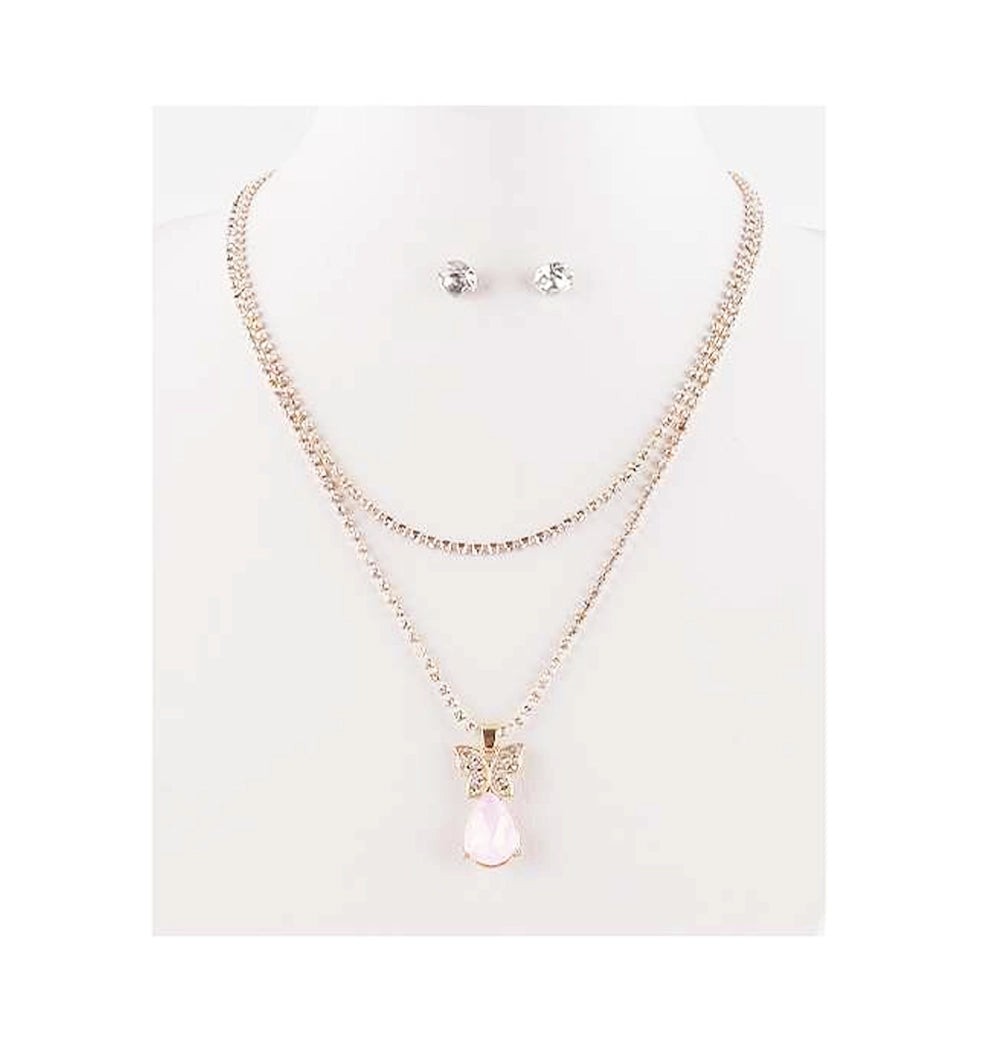 Butterfly & Pear Drop Rhinestone Jewelry Set (Necklace & Earrings)