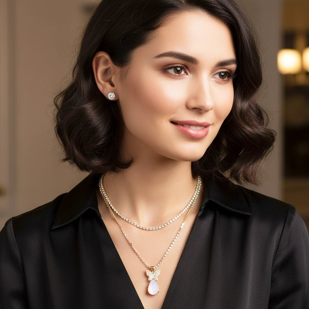 Butterfly & Pear Drop Rhinestone Jewelry Set (Necklace & Earrings)