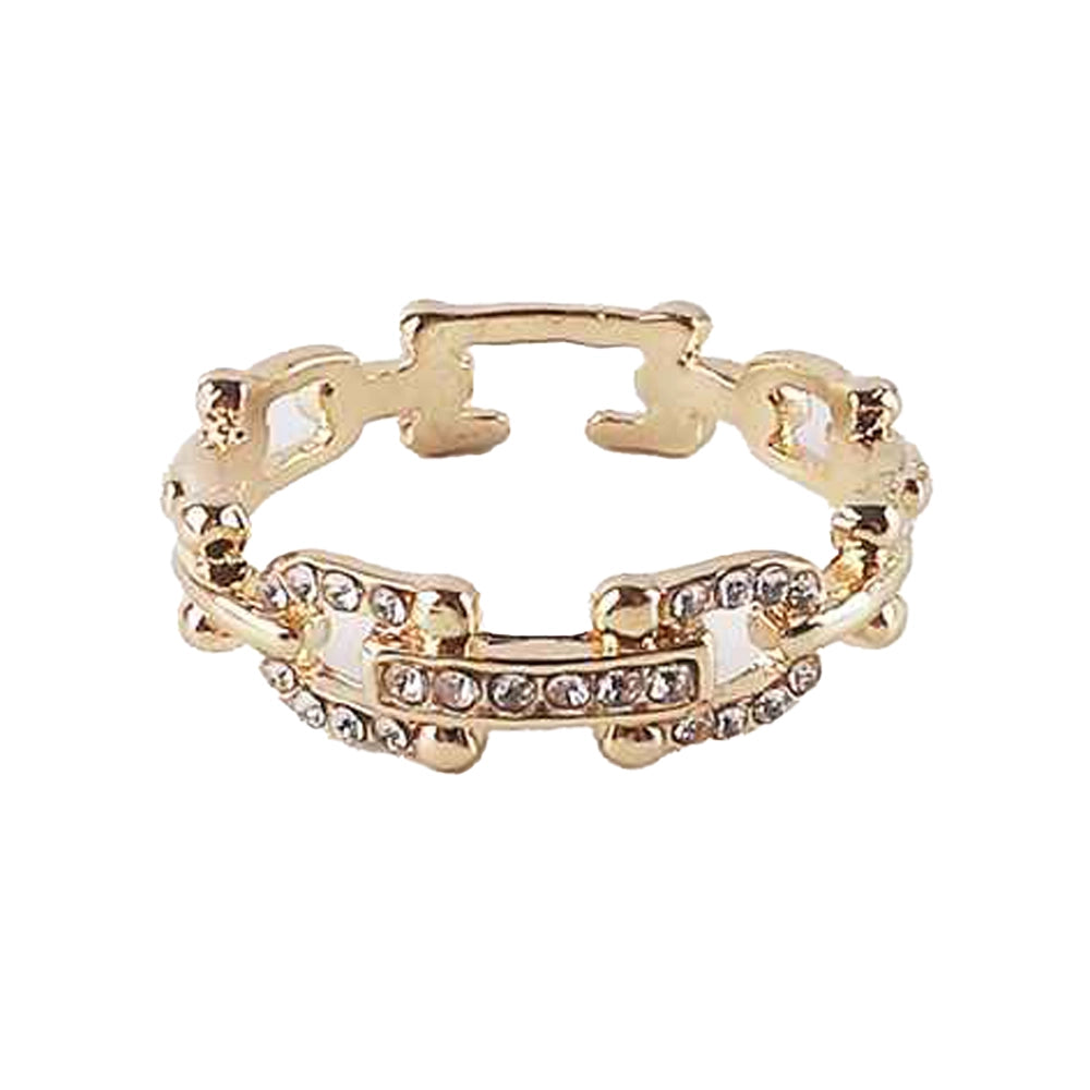 Elegant Gold-Tone Chain Link Crystal Ring – Adjustable Fashion Statement (IRI-1004)