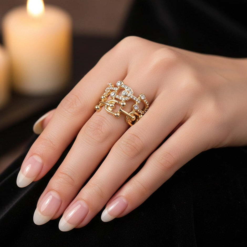 Fashion Exquisite Gold-Tone Multi-Layer Crystal Statement Ring IRI-1005