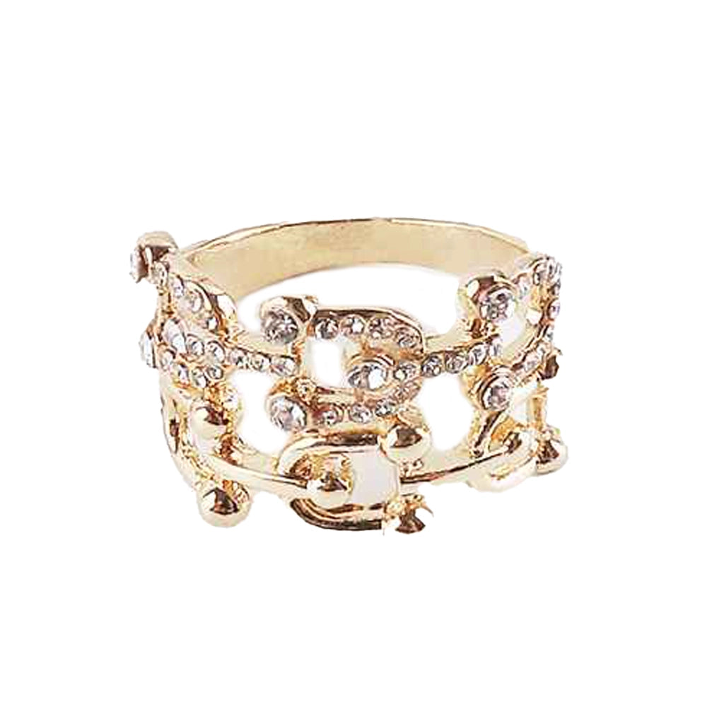 Fashion Exquisite Gold-Tone Multi-Layer Crystal Statement Ring IRI-1005