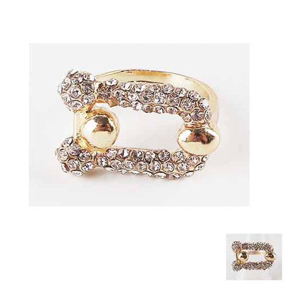 Chunky Gold-Tone Pave Statement Ring | Glamorous Crystal Fashion Jewelry