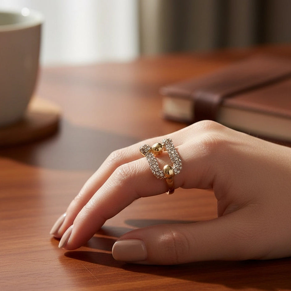 Chunky Gold-Tone Pave Statement Ring | Glamorous Crystal Fashion Jewelry