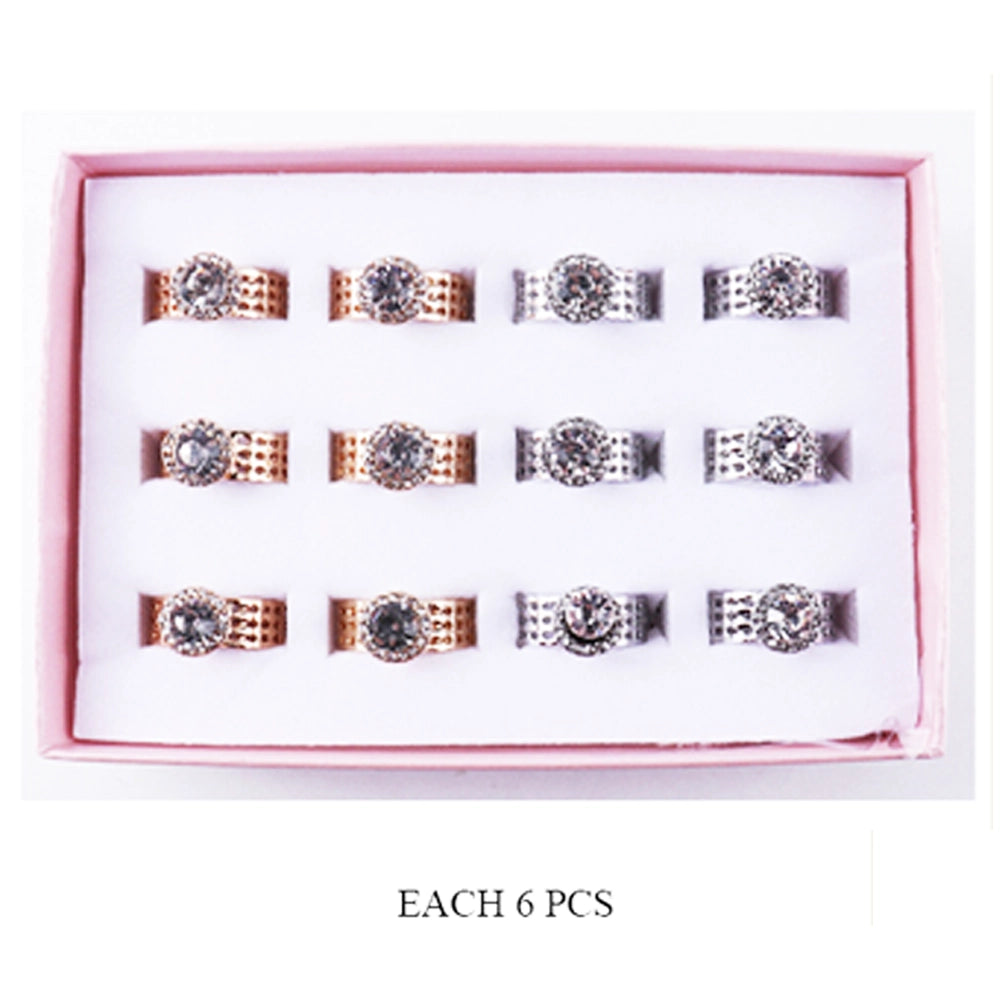 Dazzling 6-Piece Crystal Halo Statement Ring Set | Mixed Metal Wide Band Jewelry