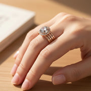 Dazzling 6-Piece Crystal Halo Statement Ring Set | Mixed Metal Wide Band Jewelry