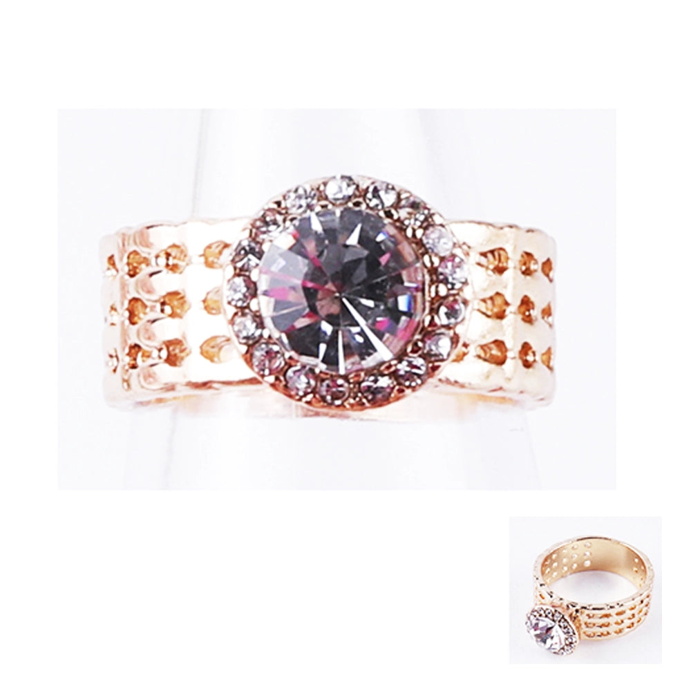 Dazzling 6-Piece Crystal Halo Statement Ring Set | Mixed Metal Wide Band Jewelry