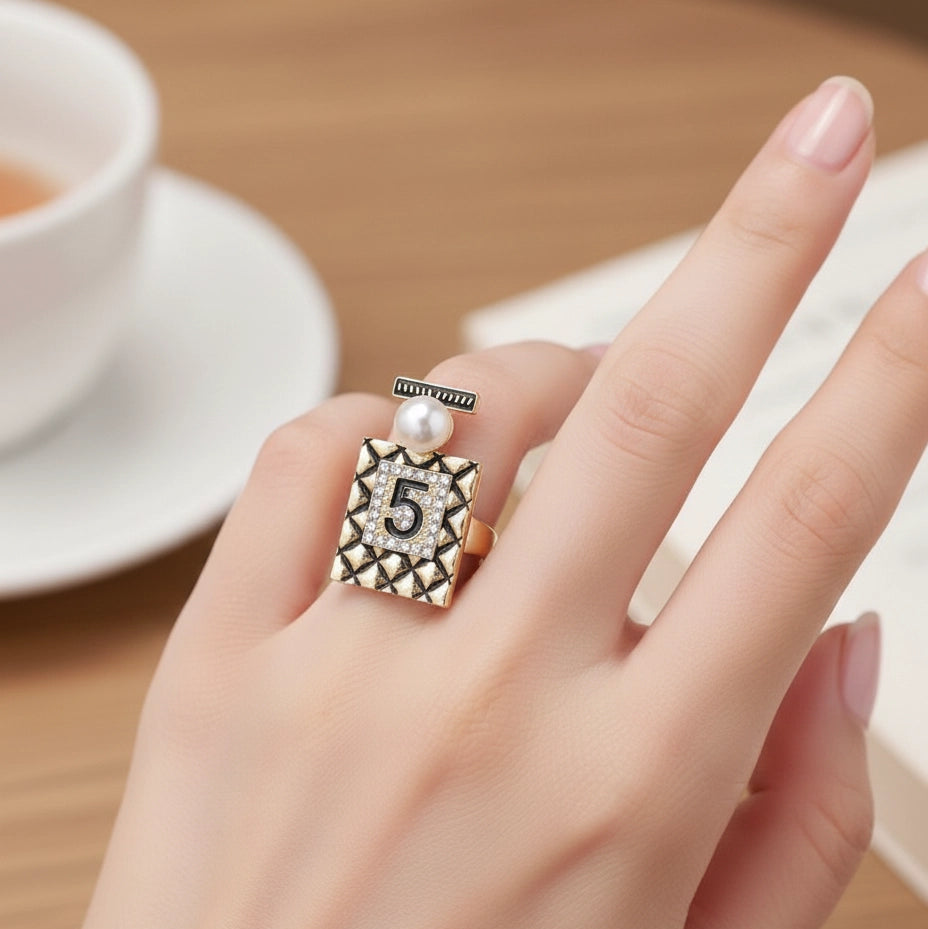 Elegant Crystal Number 5 Statement Ring – Gold-Tone Fashion Jewelry wi ...
