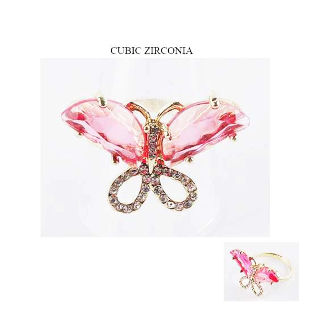 Multi Color Butterfly Statement Ring with Cubic Zirconia