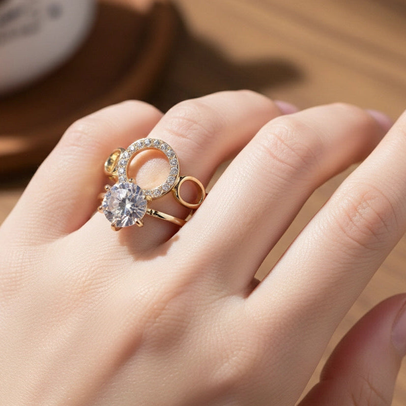 Dazzling Cubic Zirconia Gold-Toned Statement Rings