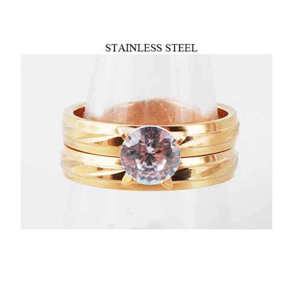 Tarnish-Proof Stainless Steel Rings | Gold-Toned CZ Solitaire & Band Sets