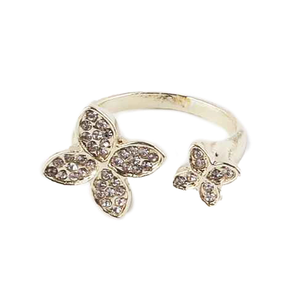 Dainty Crystal Butterfly Open Wrap Ring – Adjustable Statement Jewelry (IRI-962)