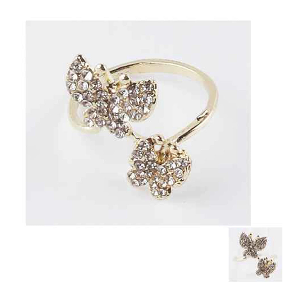 Dazzling Crystal Butterfly Ring Set - Adjustable Gold & Silver Tone