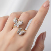 Dazzling Crystal Butterfly Ring Set - Adjustable Gold & Silver Tone