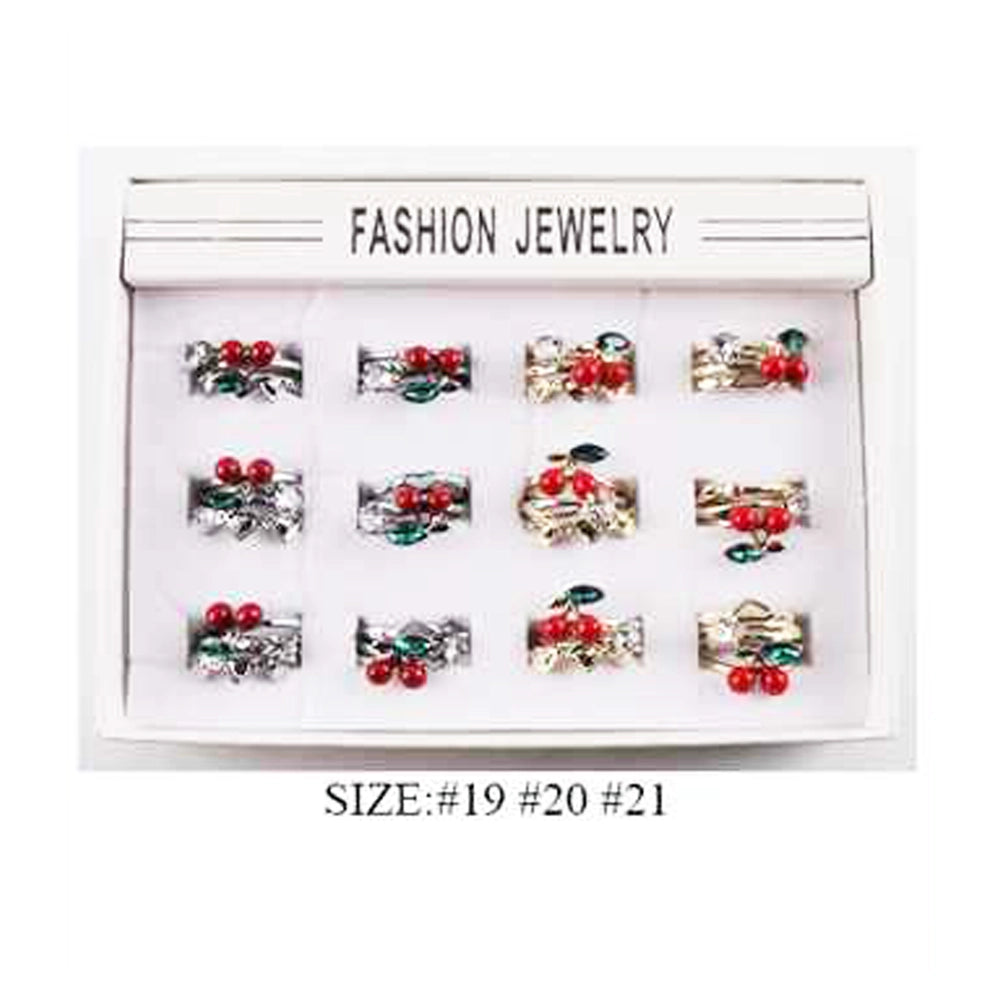 Sweet Style: Stackable Gold Rings & Cherry Statement Jewelry Set