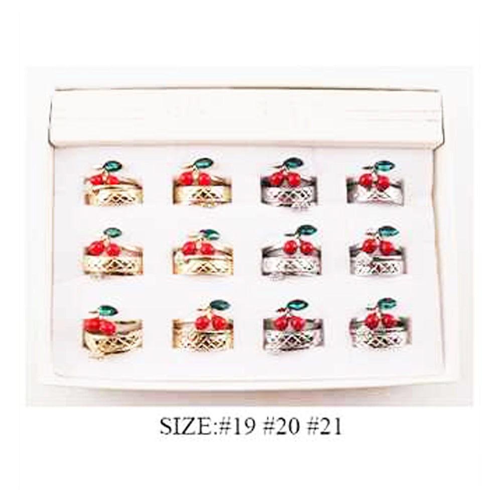 Cherry Ring Set - Cute Fruit Enamel & Gold/Silver Tone Fashion Jewelry