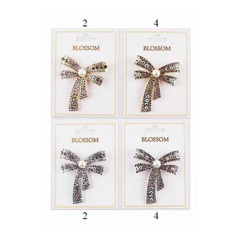 Elegant Crystal & Pearl Ribbon Bow Brooch - Vintage Style Accessory (IRO-118)