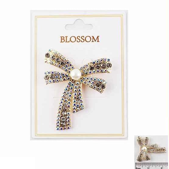 Elegant Crystal & Pearl Ribbon Bow Brooch - Vintage Style Accessory (IRO-118)