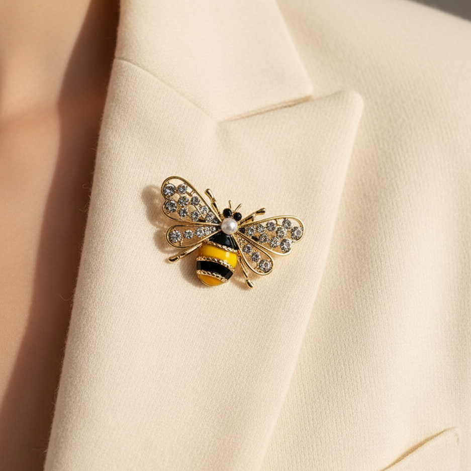 Crystal Honeybee Brooch Set | Pearl & Rhinestone Insect Pins, Vintage Enamel Animal Jewelry(IRO-125)