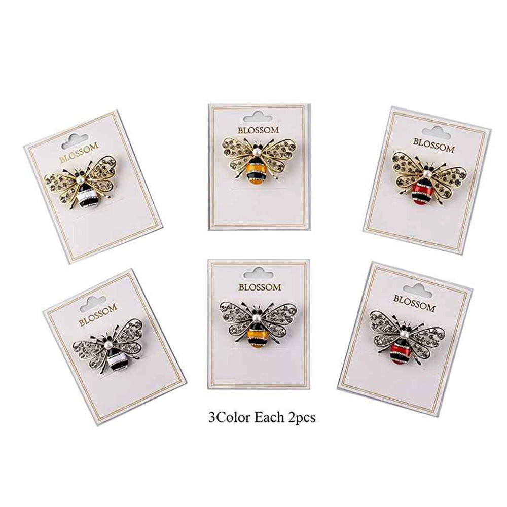 Crystal Honeybee Brooch Set | Pearl & Rhinestone Insect Pins, Vintage Enamel Animal Jewelry(IRO-125)