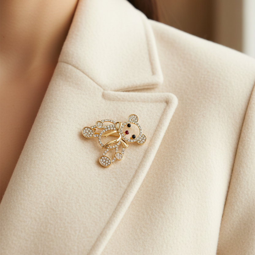 Sparkling Teddy Bear Crystal Brooch Pin | IRO-132