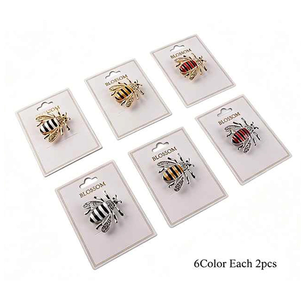 Vintage Bumble Bee Brooch Pin Set – 12-Piece Rhinestone Honey Bee Badges, 6 Enamel Colors (2 of Each), Crystal Insect Jewelry Gifts for Women & Men (IRO-135)