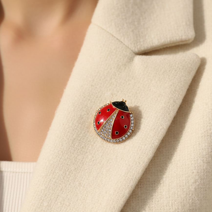 Crystal Enamel Ladybug Brooch Pin | Cute Insect Lapel Pin Jewelry for Women | Blossom Novelty Badge Accessory (IRO-139)