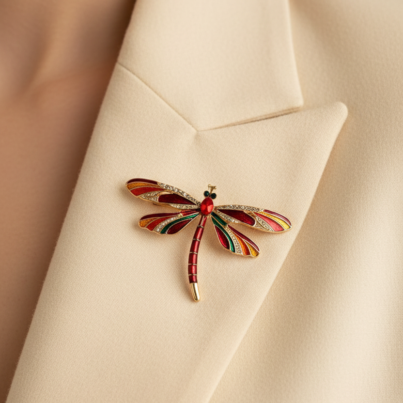 Colorful Enamel Dragonfly Brooch Pin Set – Vintage Crystal Insect Lapel Pins for Women (IRO-142)