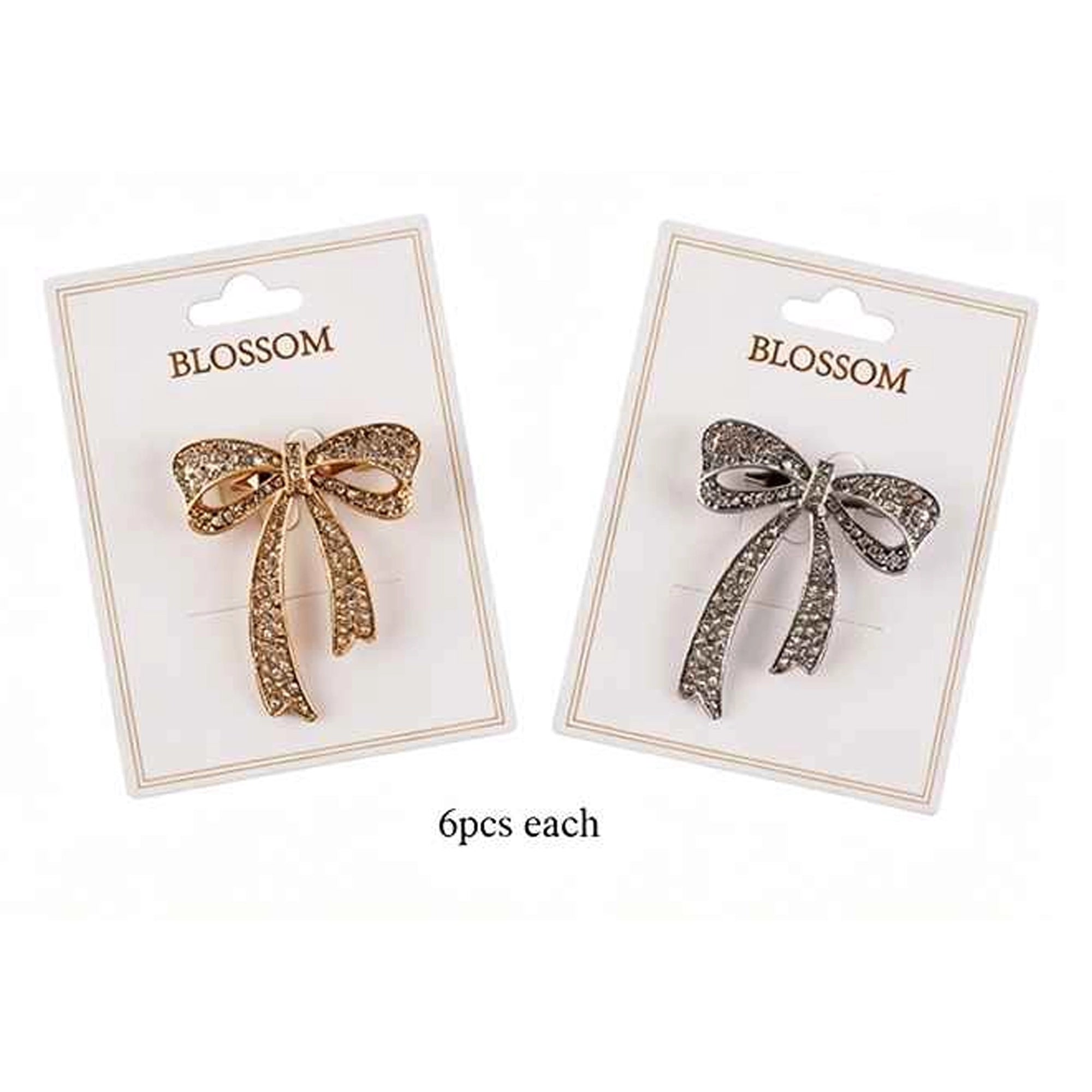 Elegant Crystal Rhinestone Bow Brooch Pin – Sparkly Ribbon Statement Jewelry Accent (6-Piece Wholesale Set) (IRO-160)