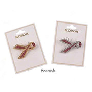 Pink Rhinestone Awareness Ribbon Brooch Pin Set – Gold & Silver Tone (12pc) (IRO-168)