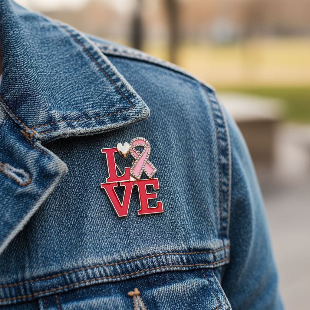 Product Title  Pink Ribbon Breast Cancer Awareness "LOVE" Enamel Lapel Pin Set (6-Pack) – Rhinestone Hope & Support Brooch Badges (IRO-172)