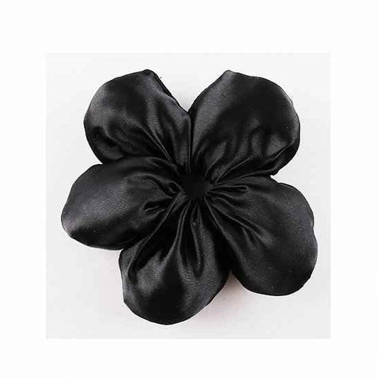 Midnight Bloom | Black Satin Flower Scrunchie & Hair Accessory (ITW-201BK)