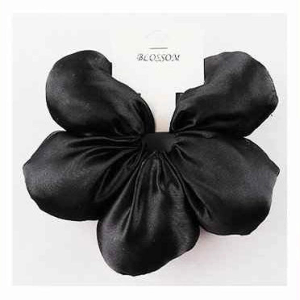 Midnight Bloom | Black Satin Flower Scrunchie & Hair Accessory (ITW-201BK)