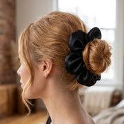 Midnight Bloom | Black Satin Flower Scrunchie & Hair Accessory (ITW-201BK)