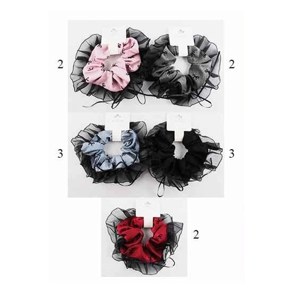 Elegant Tulle-Trim Bow Print Scrunchie - Romantic Mesh Hair Tie for Women & Girls (ITW-217)