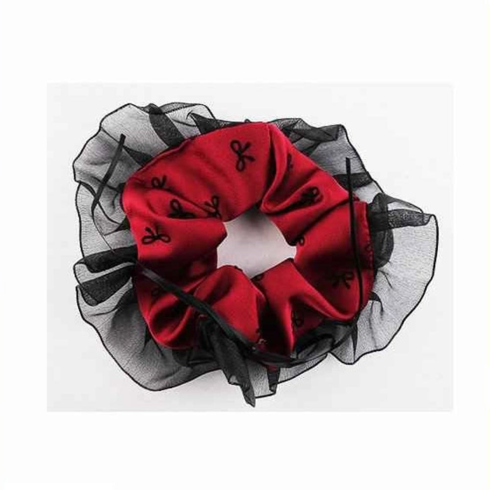 Elegant Tulle-Trim Bow Print Scrunchie - Romantic Mesh Hair Tie for Women & Girls (ITW-217)