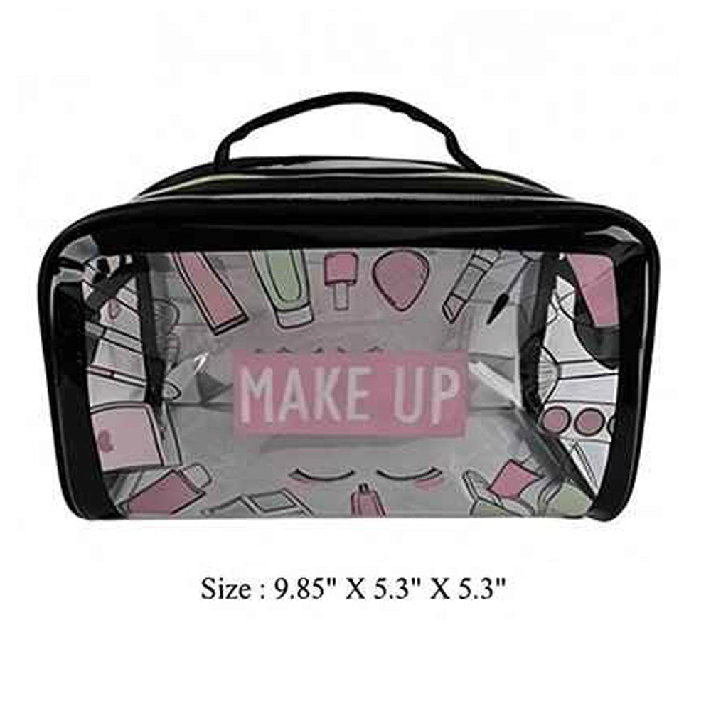 Clear Makeup Bag with Handle – Large Double-Layer Cosmetic Travel Organizer, Waterproof Toiletry Case for Brushes & Cosmetics (9.85" x 5.3" x 5.3") (IWT-352BK)