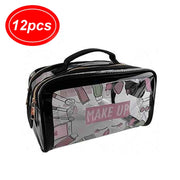 Clear Makeup Bag with Handle – Large Double-Layer Cosmetic Travel Organizer, Waterproof Toiletry Case for Brushes & Cosmetics (9.85" x 5.3" x 5.3") (IWT-352BK)