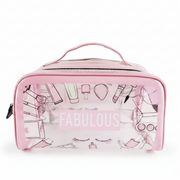 Large Clear Makeup Bag – Pink Floral Transparent Travel Toiletry Case with Top Handle (IWT-352PK)