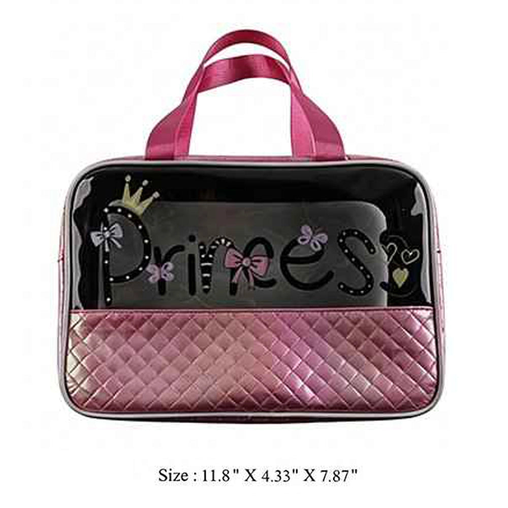 Pink Princess Travel Toiletry Bag – Quilted Makeup & Cosmetic Organizer Case with Handles (11.8" x 4.33" x 7.87") (IWT-353HPK)