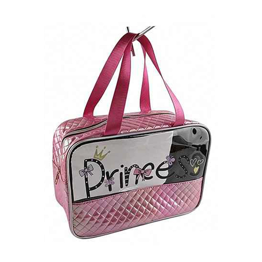 Pink Princess Travel Toiletry Bag – Quilted Makeup & Cosmetic Organizer Case with Handles (11.8" x 4.33" x 7.87") (IWT-353HPK)