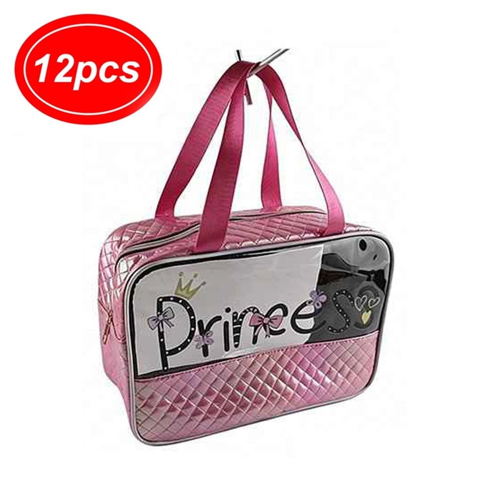 Pink Princess Travel Toiletry Bag – Quilted Makeup & Cosmetic Organizer Case with Handles (11.8" x 4.33" x 7.87") (IWT-353HPK)